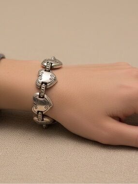 Brighton Vintage Silver-Tone Heart Link Bracelet
